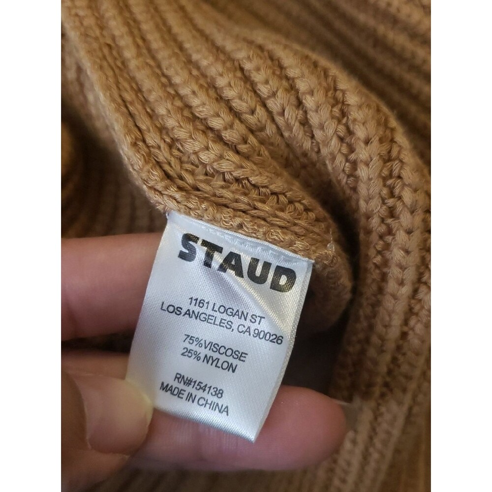 STAUD Camel Marylebone Ribbed Knit Sweater Dress Size XL Chic Feminine Cozy - Picture 6 of 8